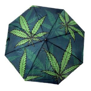 New Pot Leaf Leaves 36" Width Compact Umbrella Marijuana Green Smoke Weed NIP